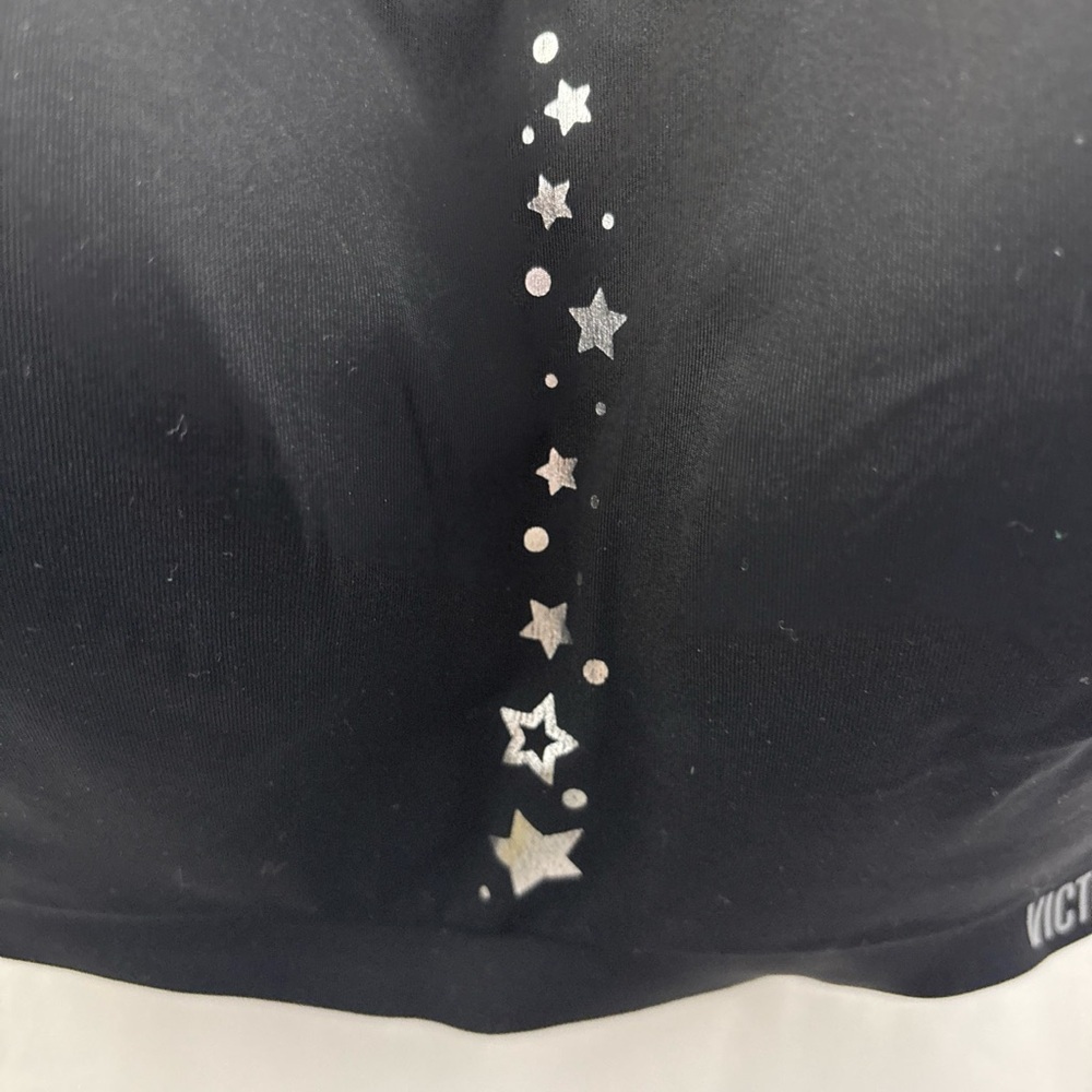 Victoria’s Secret Sports Bra 38D Angel Max Black Stars Strappy Racerback - Picture 6 of 11